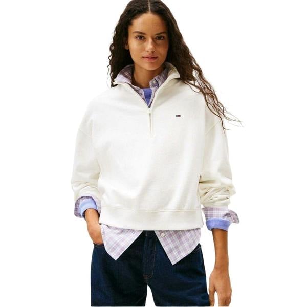 Tommy Jeans Womens/Ladies Zip Neck Sweatshirt - Ecru - 