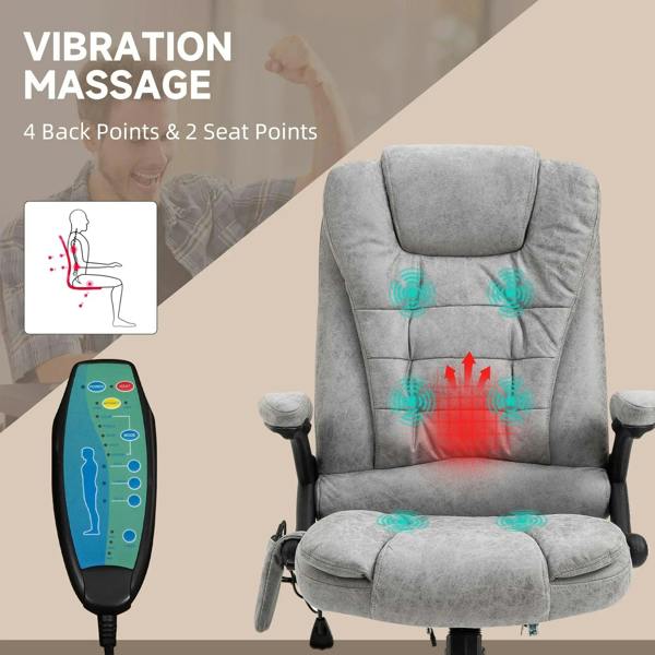 Grey massage recliner chair showing blue massage points on back and seat