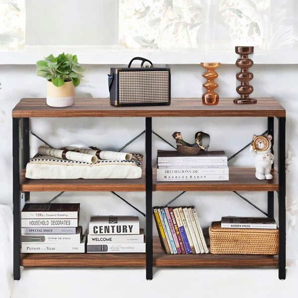 Rafaelo Mobilia Industrial 3 Tier Rustic Console Table With Metal Frame