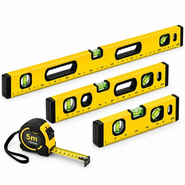ATEK 4 Piece Magnetic Spirit Level Set 400mm 600mm 1000mm with 5m Tape Measure