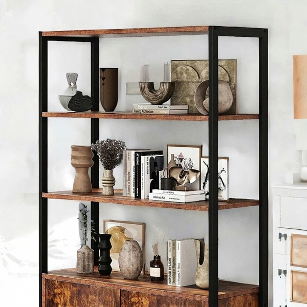 Rafaelo Mobilia Industrial Bookcase With 3 Shelves & Cupboard