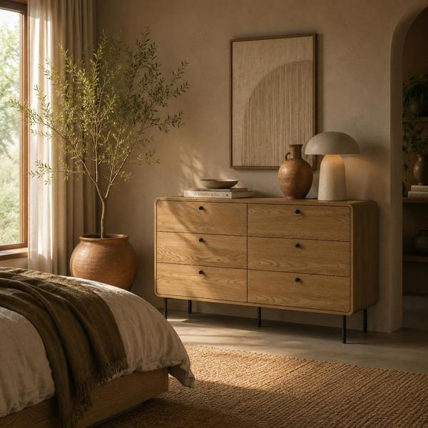 Wyld Haus Naniba Wood Oak Finish 6 Drawer Storage Chest