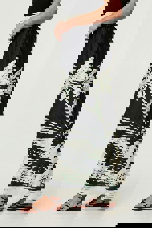 Black | Tropical Print High Waist Maxi Skirt