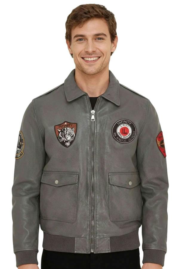 Infinity Leather Men’s Leather Bomber G-1 Aviator Collar Jacket  - Maverick