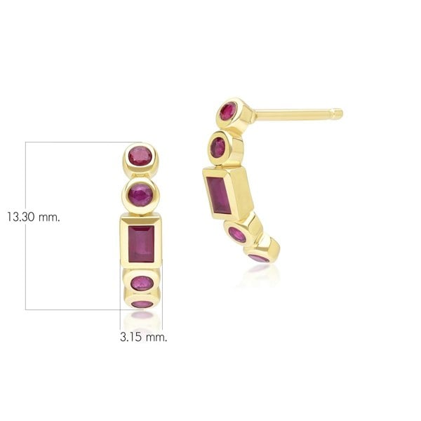 Gemondo Classic Ruby Half Eternity Hoop Earrings in 9ct Yellow Gold