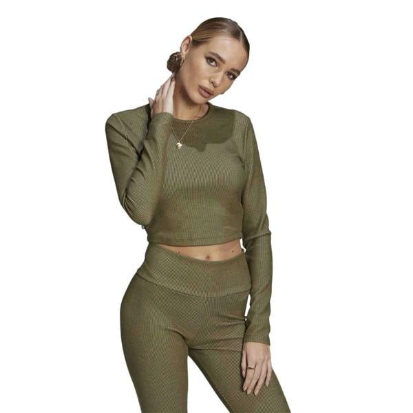 Adidas Womens/Ladies Cropped Slim Long-Sleeved Sweater Top - Green - 