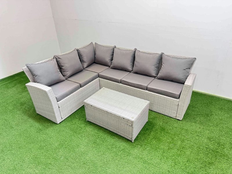 Fimous 6 Seater Garden Outdoor PE Rattan Furniture Set Rattan Garden Sofa Set Light Grey Mixed