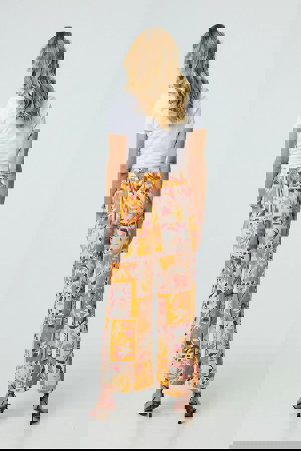 Orange | Patchwork Print High Waist Wide Leg Trousers
