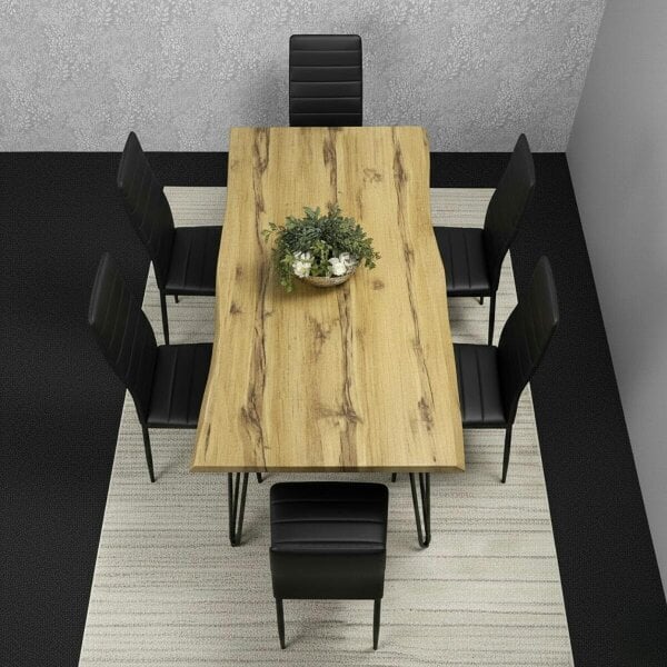 Kosy Koala Modern Dining Table Set With 6 Black Faux Leather Chairs Dining Room Furniture