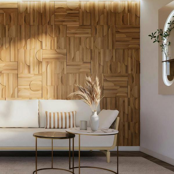 Wallsupply UltraWood Deco Curved Wall Cladding 3D Teak Wood Panels, 8pcs 0.64m²