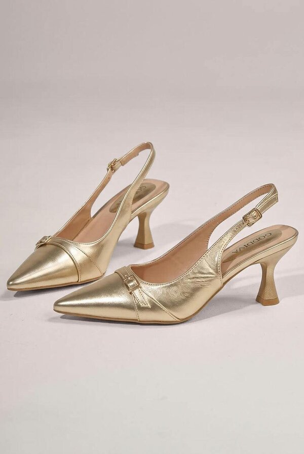 Goddiva Metallic Gold Pointed Toe Stiletto Kitten Heels - Gold by Goddiva