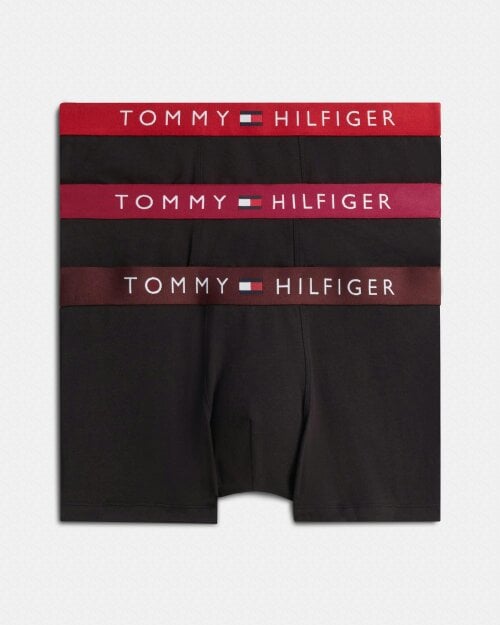 Tommy Hilfiger 3 Pack Waistband Mens Trunks - Medium Red/Raspberry Juice/Burgundy