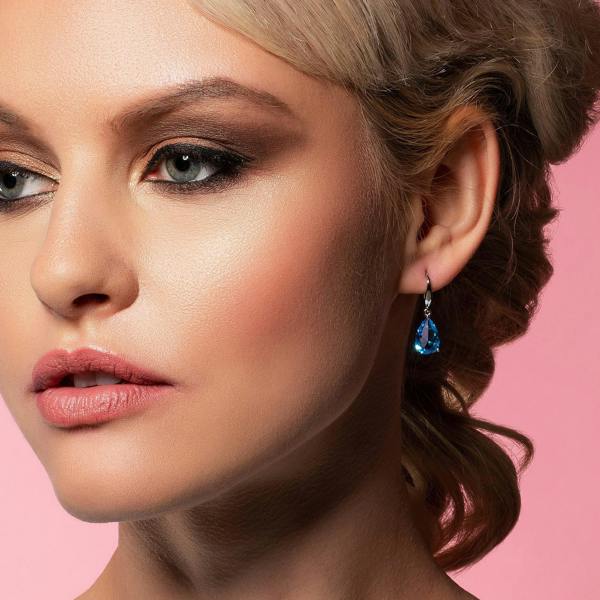 Pear Drop Earrings with Sky Blue Cubic Zirconia Stones - namana.london