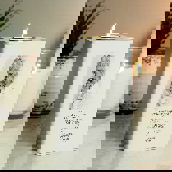 Personalised Memento Company Personalised Photo Upload White Wooden Tea light Holder