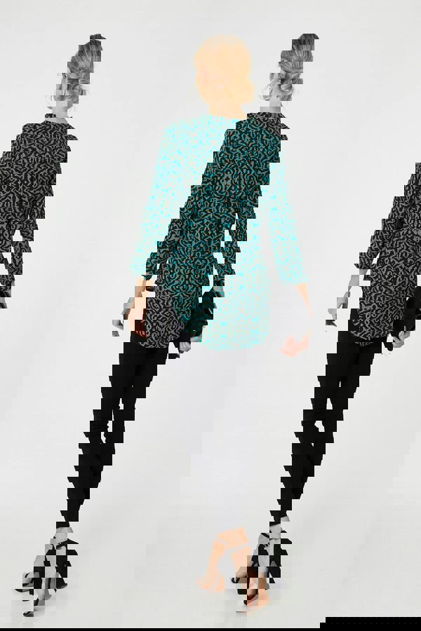 Green | Aztec Print 3/4 Sleeve Curve Hem Blouse