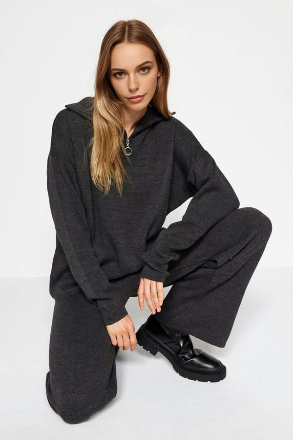 WOVCOR 2-Piece Loose Fit Zip-Up Knit Top & Pants Set