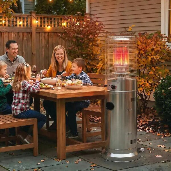 Gas Patio Heater, 13 kW Stainless Steel Portable Propane Outdoor Heater with Pulse Ignition, Tip-over Protection, Silver - Silver