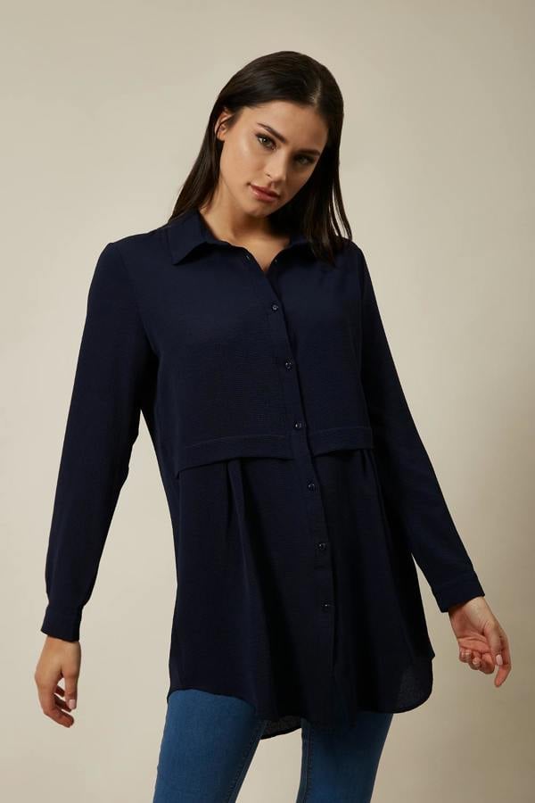 Hoxton Gal Long Sleeves Oversized Shirt In Navy