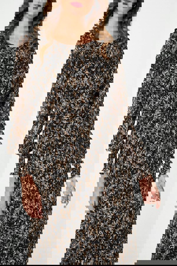 Black | Printed Long Sleeve Layered Maxi Dress
