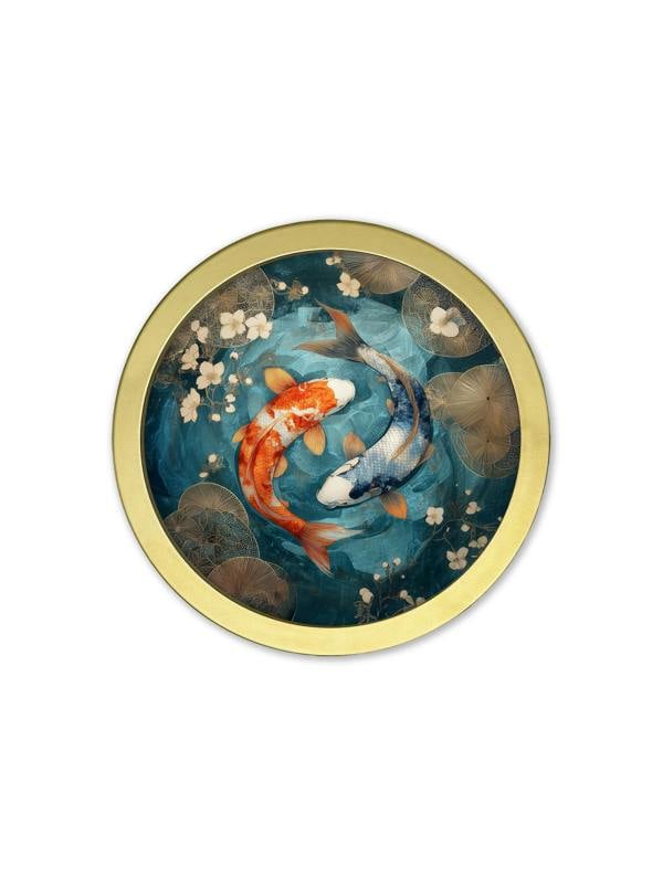 Exceptional Art Japanese Koi Carp Dusk - 30cm Gold Round Box Frame