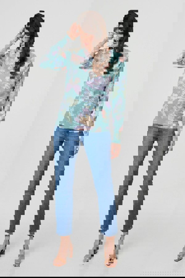 Green | Butterfly Print Diamante Detail Knit Top
