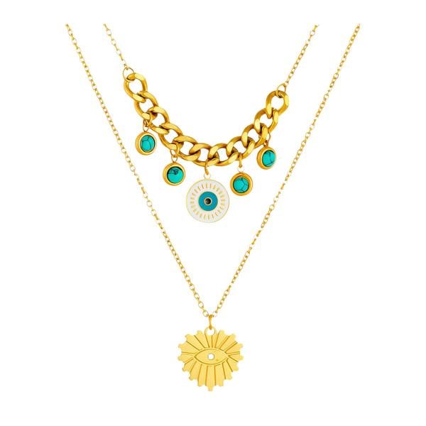 Serafina Zara Necklace - 18K Gold Plated Stainless Steel Layered Evil Eye Necklace