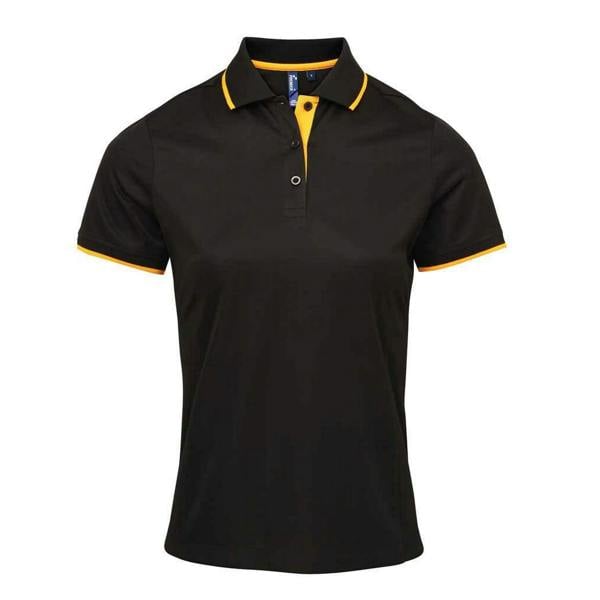 Premier Womens/Ladies Coolchecker Contrast Pique Polo Shirt - Black/Sunflower