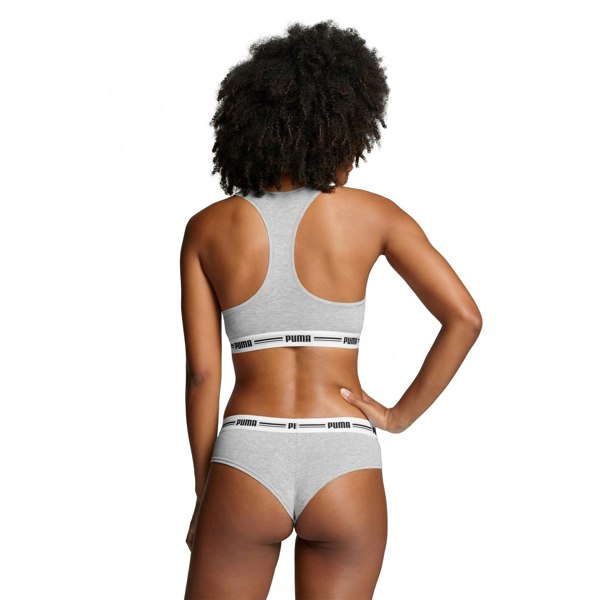Puma 2-Pack Striped Logo Mid-Rise Brazilian Briefs, Grey Melange