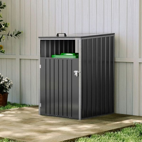 Metal Outdoor Bin Shed for 1/2/3/4 Trash Bins Living and Home Charcoal Black SingleBin 