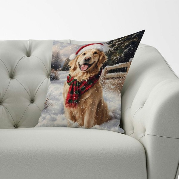 Warren Reed Christmas Golden Retriever Cushion