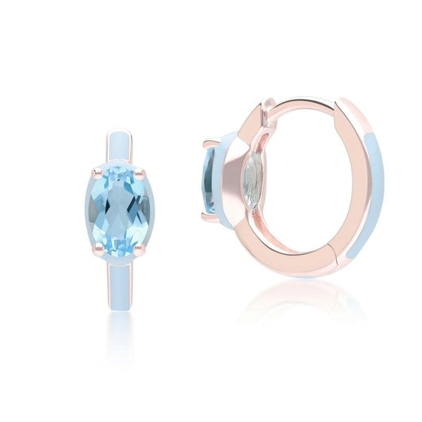 Gemondo Siberian Waltz Blue Enamel & Oval Sky Blue Topaz Hoop Earrings In Rose Gold Vermeil