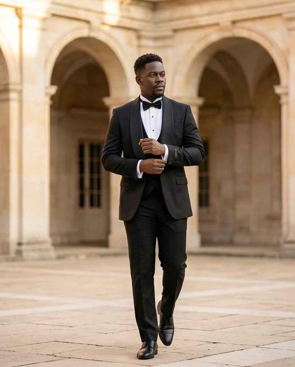 Classic Black Shawl Collar Tuxedo with Double-Breasted Vest