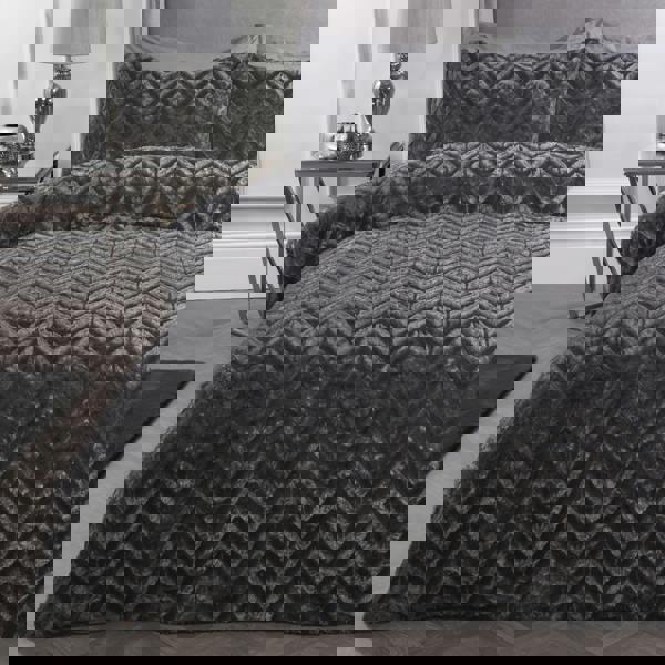 Smart Living Chevron Airblown Faux Fur Duvet Cover With Pillowcases - Charcoal