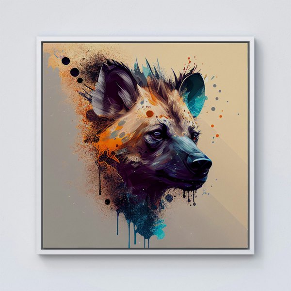 Warren Reed Hyena Face Splash Art Light Background Framed Canvas