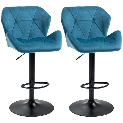 Wyld Haus Rottira Velvet Blue Adjustable Swivel Bar Stools Set Of 2 With Sculpted Seat And Footrest