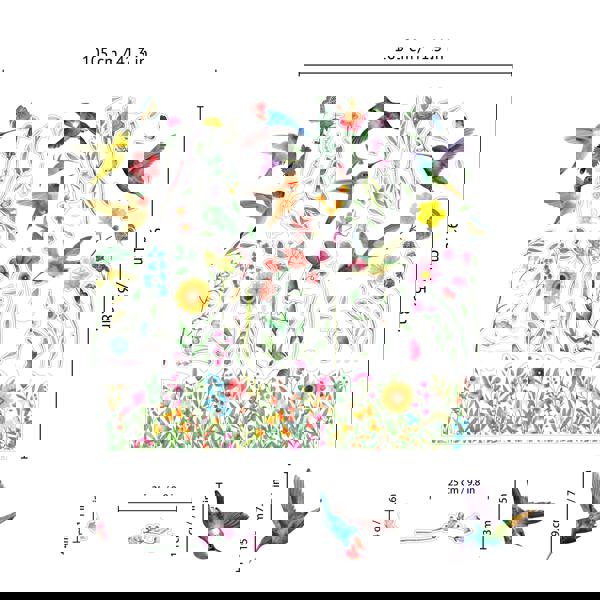 WALPLUS C2WSW024 - Huge Hummingbirds with Watercolour Wildflower Meadow Window Clings - WSW3003 + WSW6011