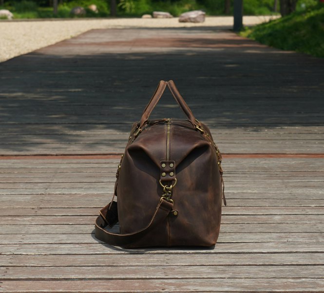 Touribag Zip Detail Genuine Leather Holdall - Dark Brown