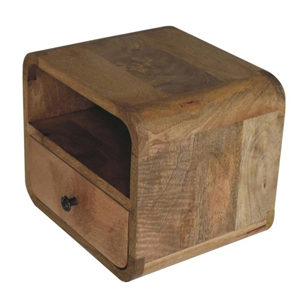 Artisan Furniture Solid Wood Extra Mini Wall Mounted Curved Oak-ish Bedside with Open Slot
