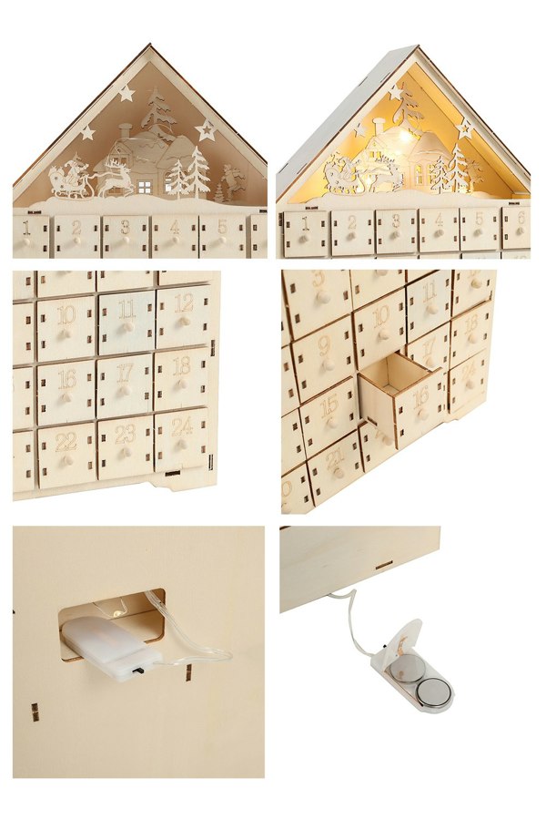 Living and Home DIY Old Man Deer Small House Calendar Cabinet with Light for Christmas countdown, 30cm L x 5cm W x 38cm H