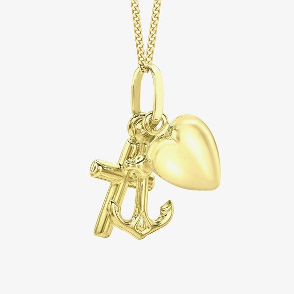T. H. Baker 9ct Yellow Gold Faith, Hope & Love Necklace 1.61.0523