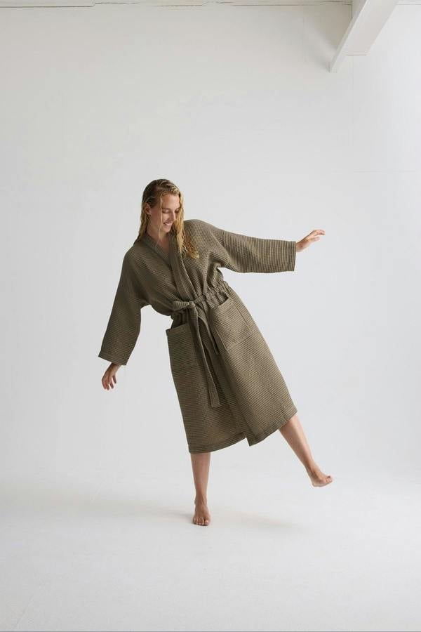 Pretty You London Waffle Kimono Robe In Overland Trek