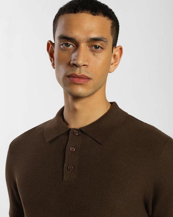 Steel & Jelly Waffle Textured Knitted Polo Shirt