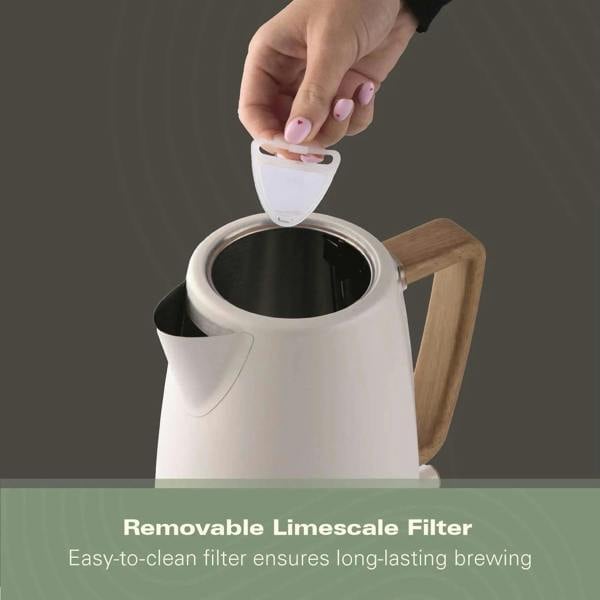 Hamilton Beach Scandi 1.7L Kettle - Matte Cream with Wood Effect