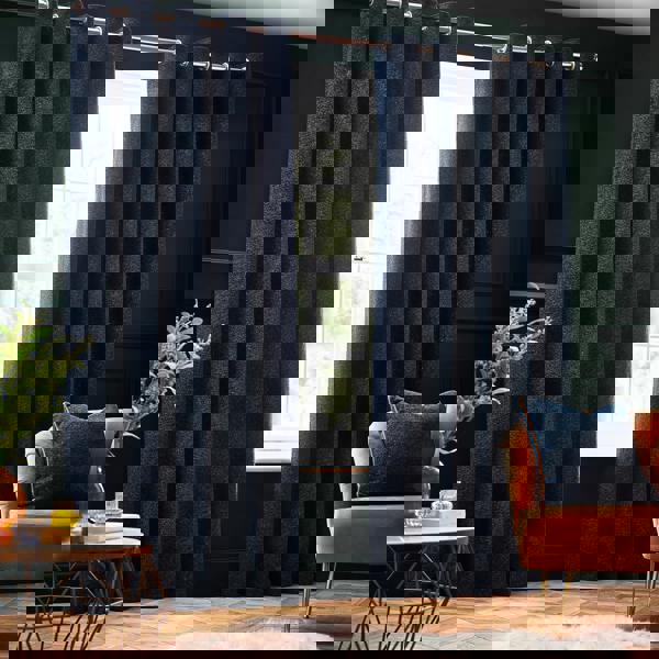 Paoletti New Galaxy Chenille Eyelet Curtains - Navy