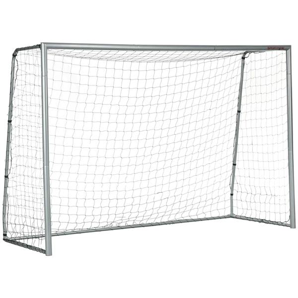 Light grey football goal frame with white mesh net for garden soccer