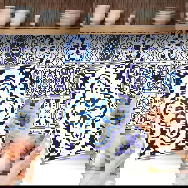 WT1501 - Spanish & Moroccan Blue Tiles Mix Wall Stickers - 15 cm  x 15 cm - 24 pcs.