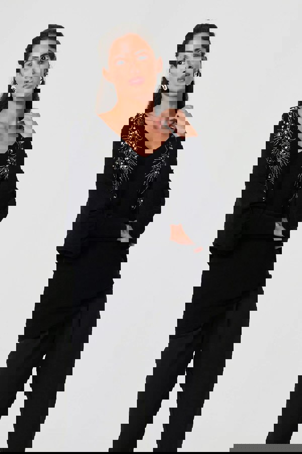 Black | Sparkly Embellished V-Neck Jumper
