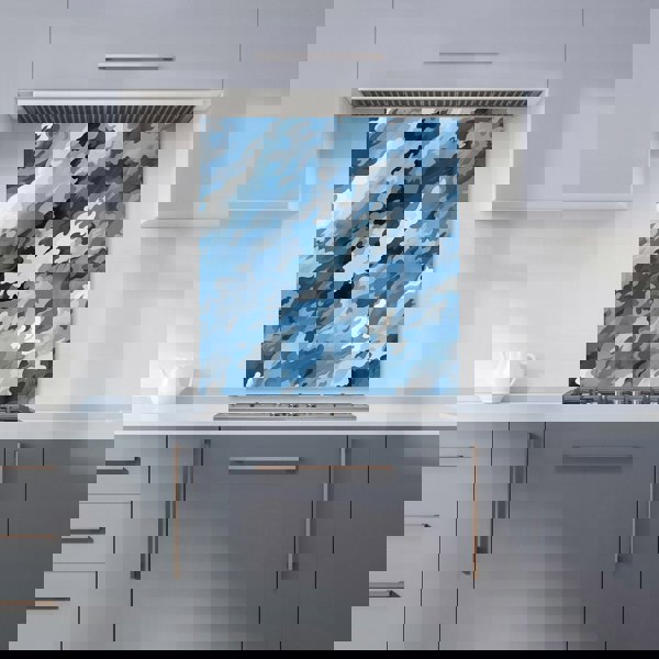 Warren Reed - Designer Blue And Grey Canvas Brushstrokes Kitchen Splashback