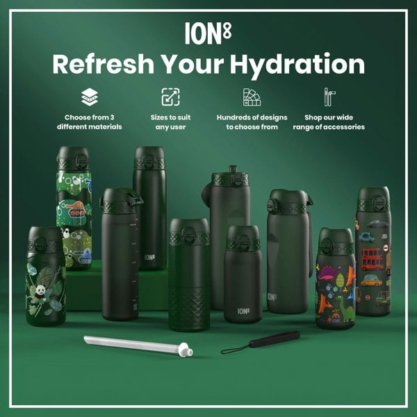 ION8 Leak Proof Slim Thermal Water Bottle, Insulated Steel, Dark Green, 500ml (17oz)