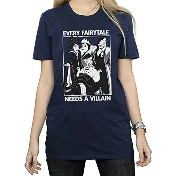 Disney Womens/Ladies Every Fairy Tale Needs A Villain Cotton Boyfriend T-Shirt - Navy Blue